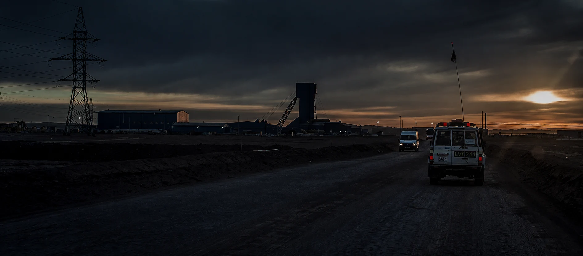 Concentrator and industrial infrastructure at sunset